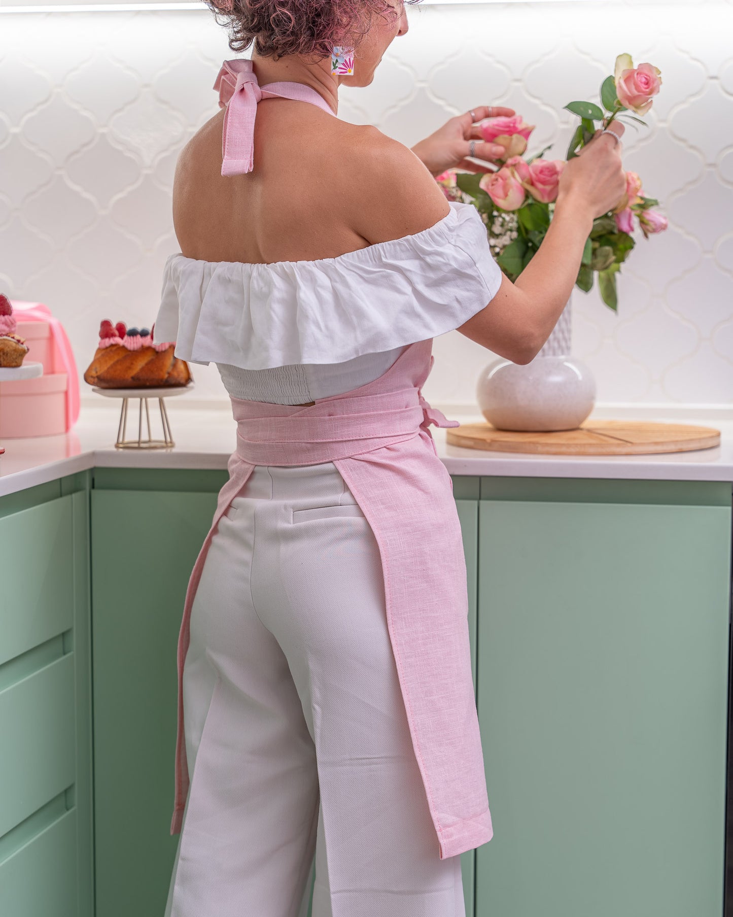 NOA x AerWear - Șorț din in natural - Roz pudră