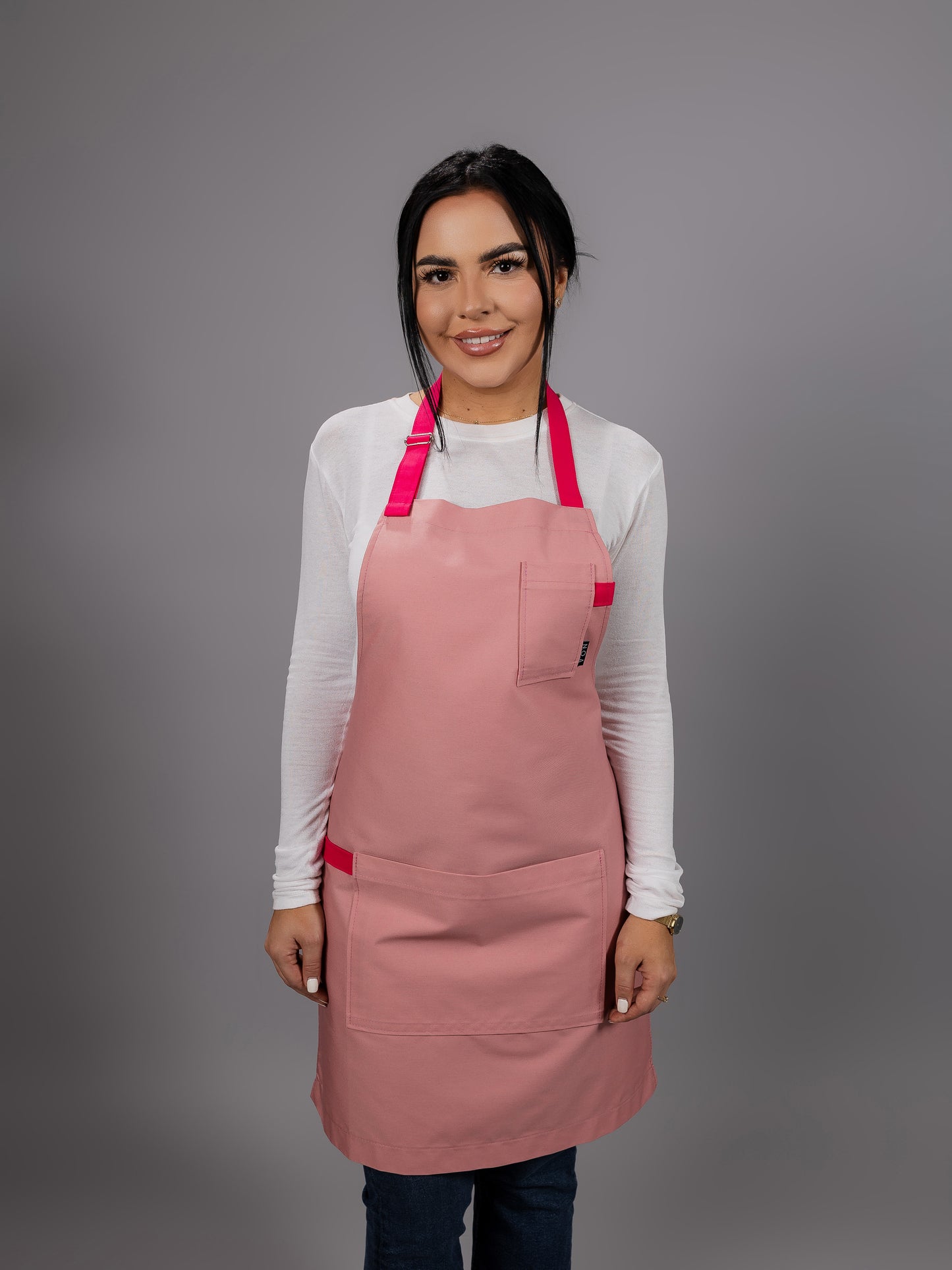 Șorț roz chef bucătar NOA – ediție profesională cu bretele roz