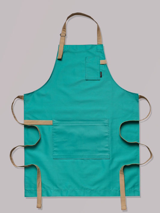 Șorț turcoaz chef bucătar NOA – ediție profesională cu bretele bej