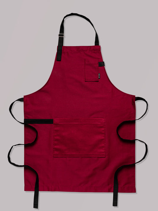Șorț vișiniu chef bucătar NOA – ediție profesională cu bretele negre