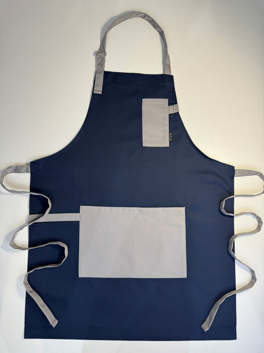 Șorț albastru navy chef NOA – ediție profesională cu bretele bej