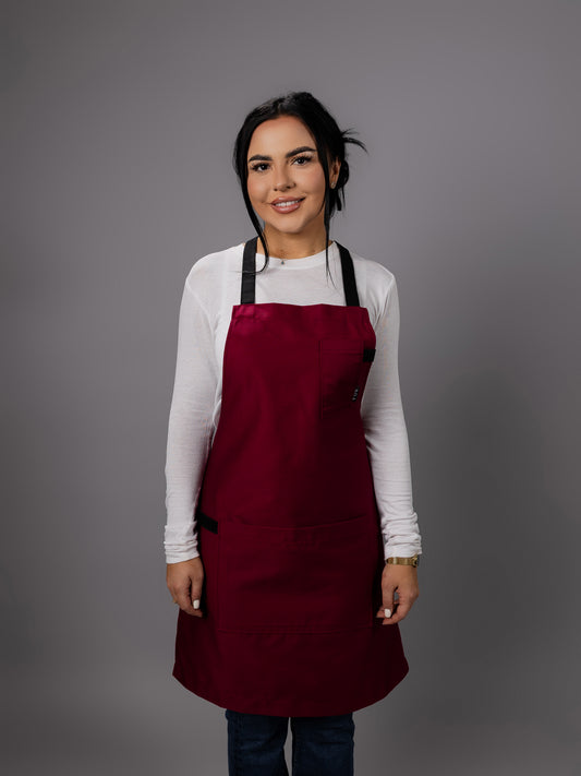 Șorț vișiniu chef NOA cu bretele negre in X