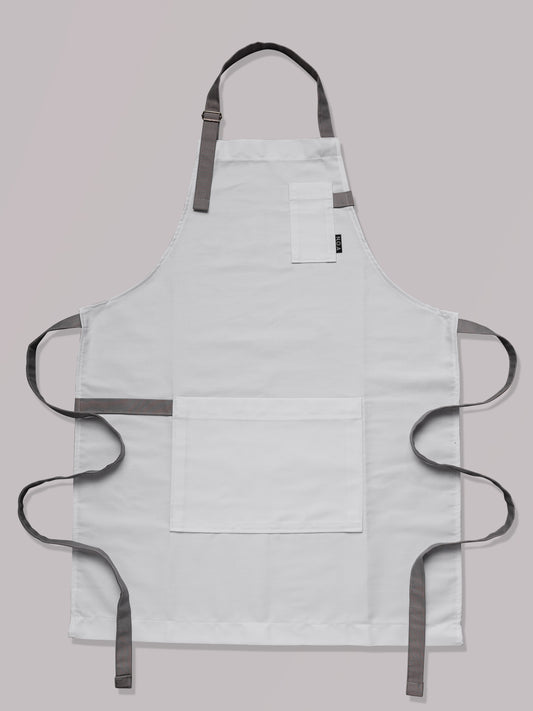 Șorț alb chef bucătar NOA – ediție profesională cu bretele gri