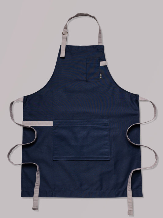 Șorț albastru navy chef bucătar NOA – ediție profesională cu bretele gri