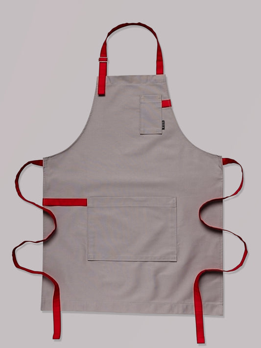 Șorț gri chef bucătar NOA – ediție profesională cu bretele rosii